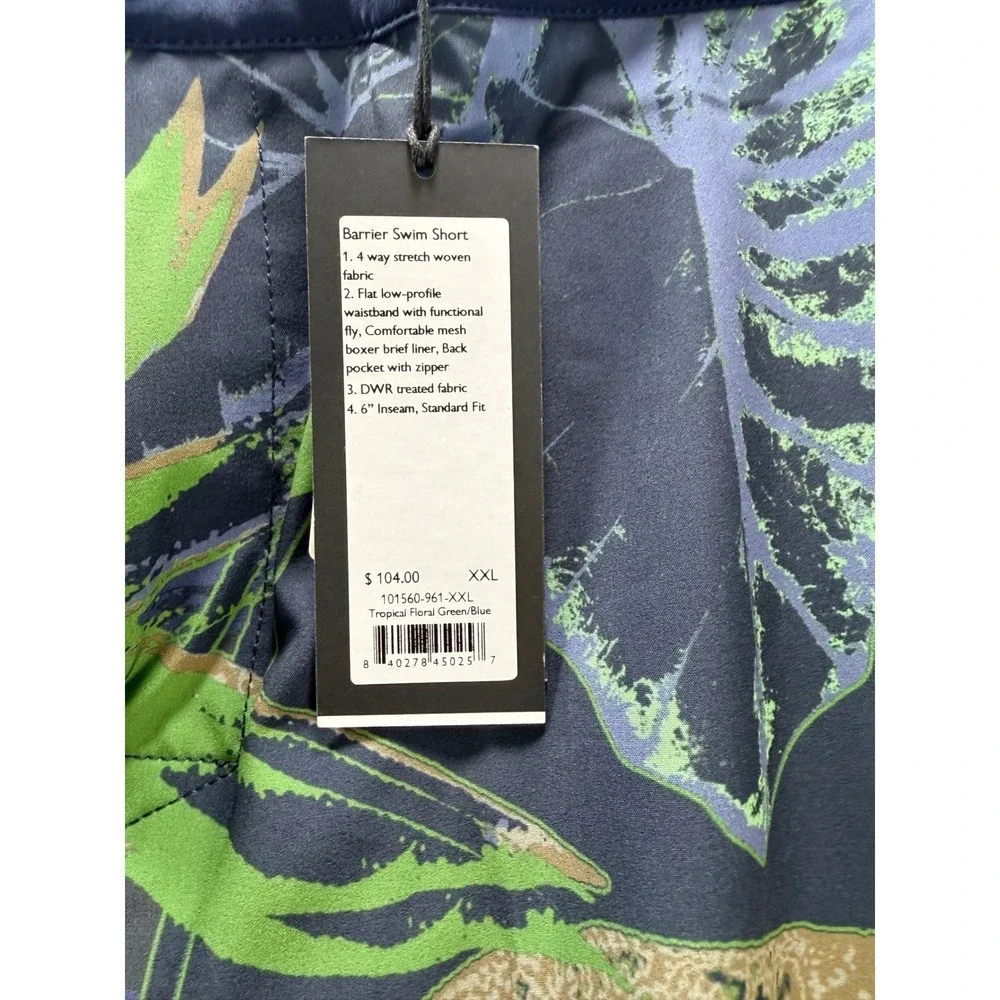 Rhone Barrier Swim Shorts XXL Tropical‎ Floral Green Blue 6
